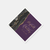 Agate Script Black Gold Deep Lila Hochzeit Serviette (Ecke)