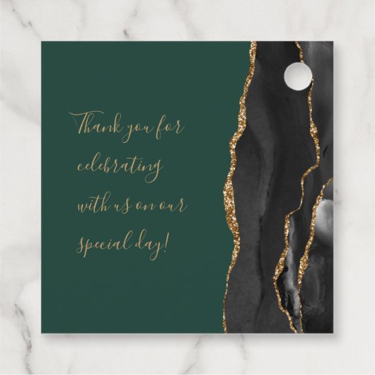 Agate Script Black Gold Smarald Green Wedding Geschenkanhänger (Rückseite)