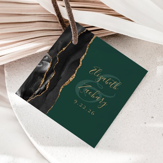 Agate Script Black Gold Smarald Green Wedding Geschenkanhänger