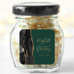 Agate Script Black Gold Smarald Green Wedding Quadratischer Aufkleber<br><div class="desc">Dieser moderne Hochzeitsaufkleber ist mit einem schwarzen Aquarellfarben-Geodedesign bestickt mit Imitaten goldenen Glitzer. Anpassen Sie den goldfarbenen Text einfach auf einem smaragdgrünen Hintergrund an,  wobei die Namen des Paares in handschriftlicher Kalligrafie auf einem großen,  mittelgrauen Ampersand stehen.</div>