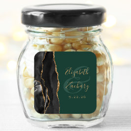 Agate Script Black Gold Smarald Green Wedding Quadratischer Aufkleber