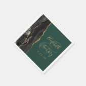 Agate Script Black Gold Smarald Green Wedding Serviette (Ecke)