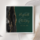Agate Script Black Gold Smarald Green Wedding Serviette