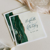 Agate Script Emerald Green Gold Ivory Wedding Serviette