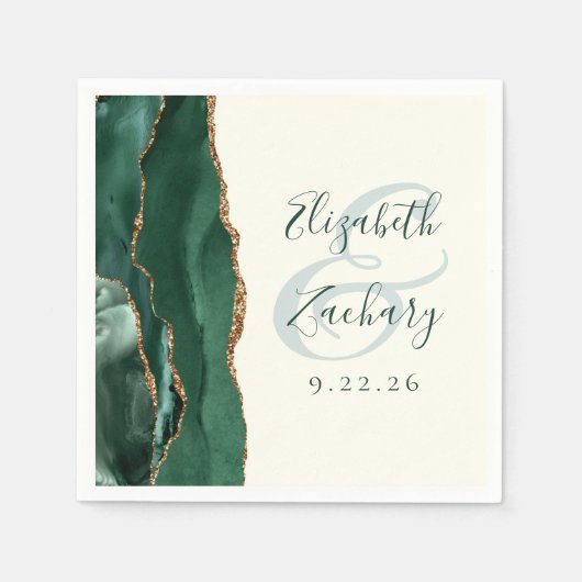 Agate Script Emerald Green Gold Ivory Wedding Serviette (Vorderseite)