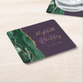 Agate Script Emerald Green Gold Lila Hochzeit Rechteckiger Pappuntersetzer (angewinkelt)