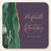 Agate Script Emerald Green Gold Lila Hochzeit Rechteckiger Pappuntersetzer (Vorderseite)
