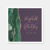 Agate Script Emerald Green Gold Lila Hochzeit Serviette (Vorderseite)