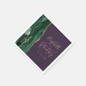 Agate Script Emerald Green Gold Lila Hochzeit Serviette (Ecke)