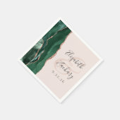 Agate Script Emerald Green Rose Gold Blush Wedding Serviette (Ecke)