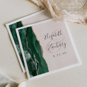 Agate Script Emerald Green Rose Gold Blush Wedding Serviette