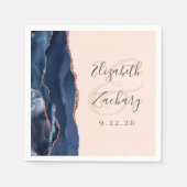 Agate Script Navy Blue Rose Gold Blush Wedding Serviette (Vorderseite)