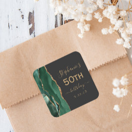 Agate Script Smarald Green Gold Dark 50. Geburtsta Quadratischer Aufkleber