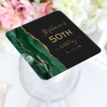 Agate Script Smarald Green Gold Dark 50. Geburtsta Rechteckiger Pappuntersetzer<br><div class="desc">Diese eleganten modernen 50. Geburtstagsparty-Untersetzer mit smaragdgrünen Aquarellfarben und Geoddesign,  bestickt mit vergoldetem Imitat-Glitzer. Passen Sie den goldfarbenen Text auf einem schwarzen Hintergrund mit dem Namen des Ehrengästes,  dem Geburtstagsjahr und dem Datum einfach an.</div>