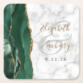 Agate Script Smarald Green Gold Marble Wedding Rechteckiger Pappuntersetzer (Vorderseite)