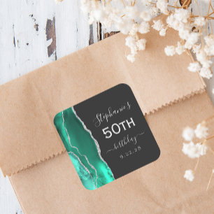 Agate Seafoam Grün Silber Dunkel 50. Geburtstag Quadratischer Aufkleber