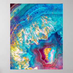 Agate Slice Aqua Geode Art Print Poster