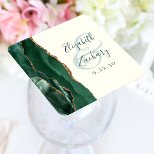 Agate Smaragdgrün Elfenbein Gold Schrift Hochzeit Rechteckiger Pappuntersetzer