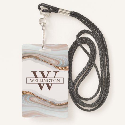 Agate Stone Marble Abzeichen Ausweis (Rückseite mit Schlüsselband)