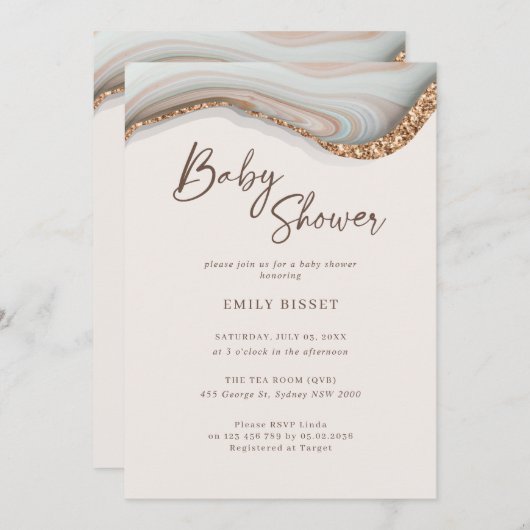 Agate Stone Marble Baby Dusche Einladung (Vorne/Hinten)