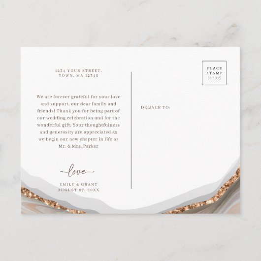 Agate Stone Marble Danke, Postcard Einladungspostkarte (Rückseite)