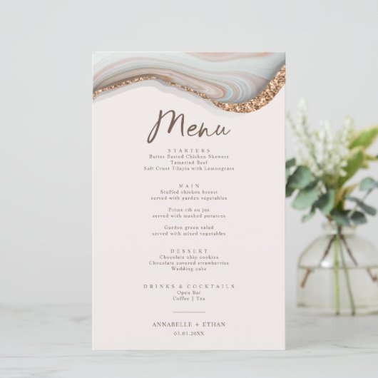 Agate Stone Marble Menu Card (Stehend Vorderseite)
