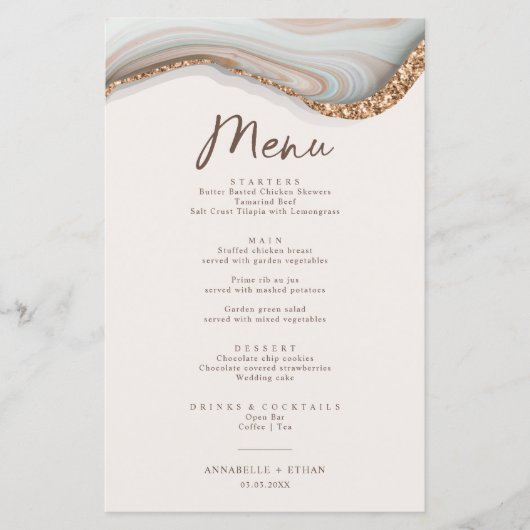 Agate Stone Marble Menu Card (Vorderseite)