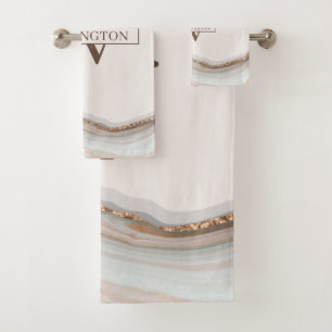 Agate Stone Marble Monogram Name Badhandtuch Set