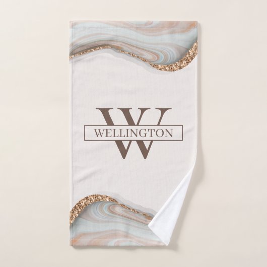 Agate Stone Marble Monogram Name Badhandtuch Set (Handtuch)