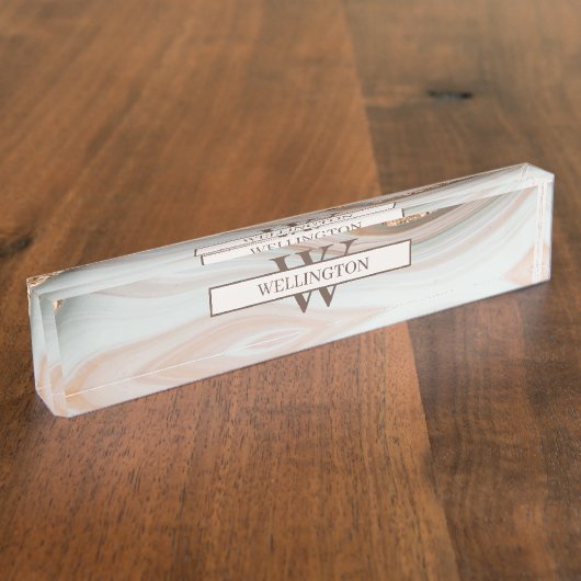 Agate Stone Marble Monogram Name Namensplakette (Seite)