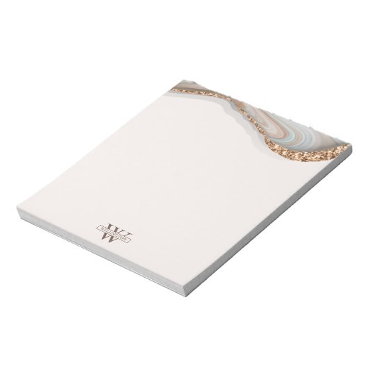 Agate Stone Marble Monogram Name Notizblock (Rotiert)