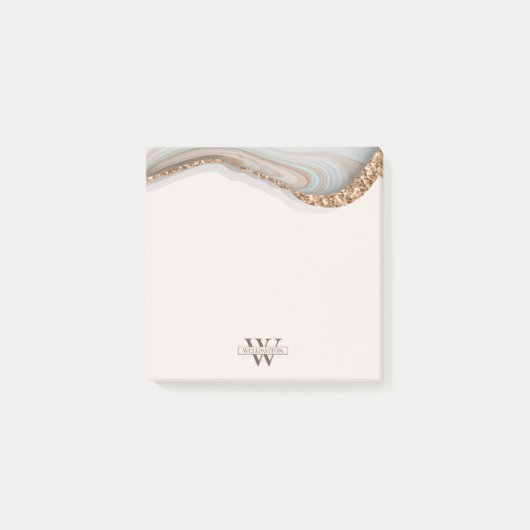 Agate Stone Marble Monogram Name Post-it Klebezettel (Vorderseite)