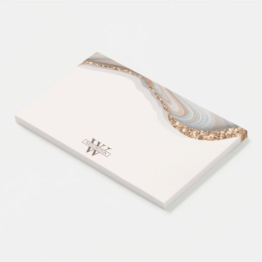 Agate Stone Marble Monogram Name Postit Notes Post-it Klebezettel (angewinkelt)