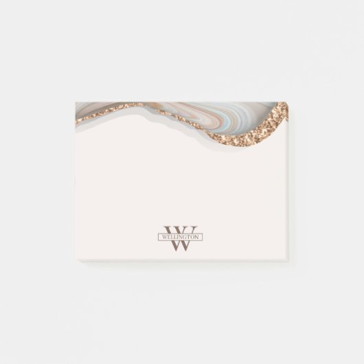 Agate Stone Marble Monogram Name Postit Notes Post-it Klebezettel (Vorderseite)