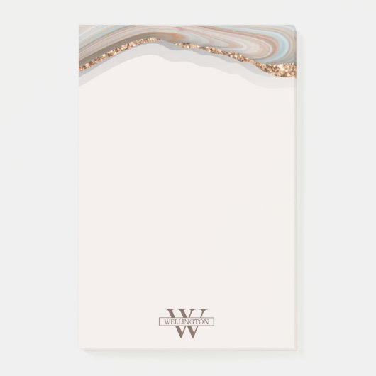 Agate Stone Marble Monogram Name Postit Notes Post-it Klebezettel (Vorderseite)