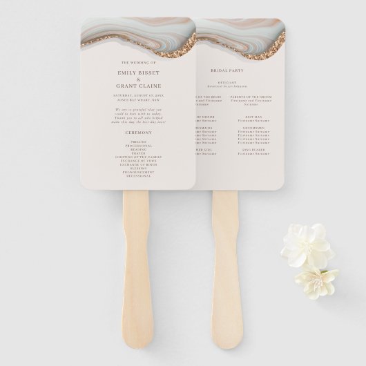 Agate Stone Marble Zeremonie Programm Hand Fan Fächer (Vorne und Hinten)