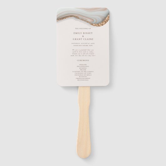 Agate Stone Marble Zeremonie Programm Hand Fan Fächer (Vorderseite)