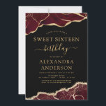 Agate Sweet 16 Birthday Burgundy Gold Einladung<br><div class="desc">Agate Geode Black,  Burgund und Gold Foil Geburtstagsparty Einladungen - beinhaltet moderne und elegante Drehbücher für die besondere 16 . Geburtstag (16. Geburtstagsfeier).</div>