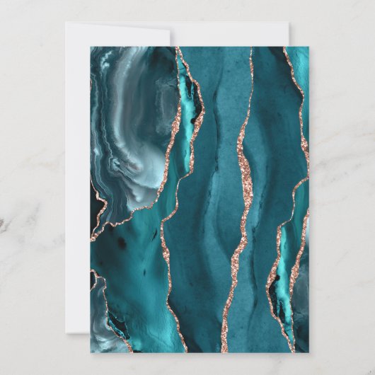 Agate Teal Rose Gold Script Wedding Einladung (Rückseite)