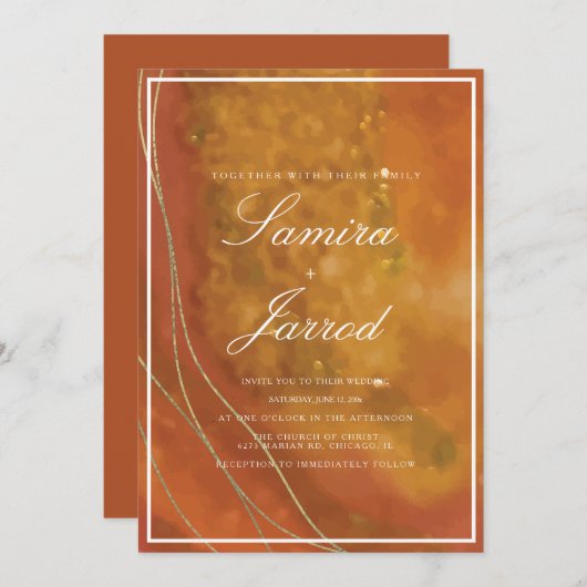 Agate Terracotta Handfarben Imitate Goldverheiratu Einladung (Vorne/Hinten)