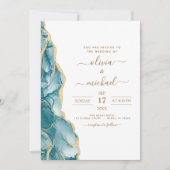 Agate Turquoise Aquamarin Gold Wedding Einladung (Vorderseite)