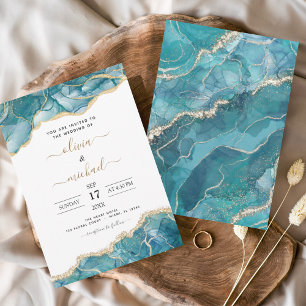 Agate Turquoise Aquamarin Gold Wedding Einladung