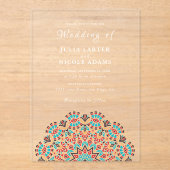 Agate Turquoise Aquamarin & Wine Floral Mandala Ho Acryleinladungen (Vorderseite)