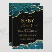 Agate Turquoise Baby Dusche Aquamarin Gold Blue Ei Einladung (Vorne/Hinten)