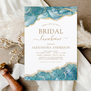 Agate Turquoise Brautparty Luncheon Aquamarin Gold Einladung