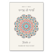 Agate Turquoise Floral Mandala Wedding Place Card Tischnummer (Vorderseite)