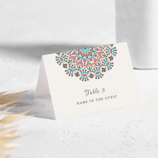 Agate Turquoise Floral Mandala Wedding Place Card Tischnummer