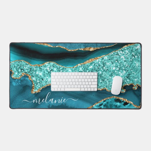 Agate Turquoise Gold Glitzer Marble Individuelle N Schreibtischunterlage (Tastatur & Maus)