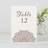 Agate Turquoise Mandala Wedding Table Number Einladung (Stehend Vorderseite)