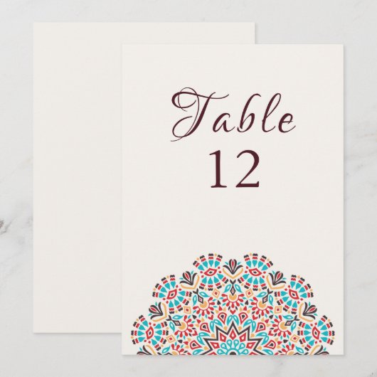 Agate Turquoise Mandala Wedding Table Number Einladung (Vorne/Hinten)